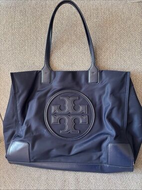 Tory Burch Navy Logo Nylon Tote
